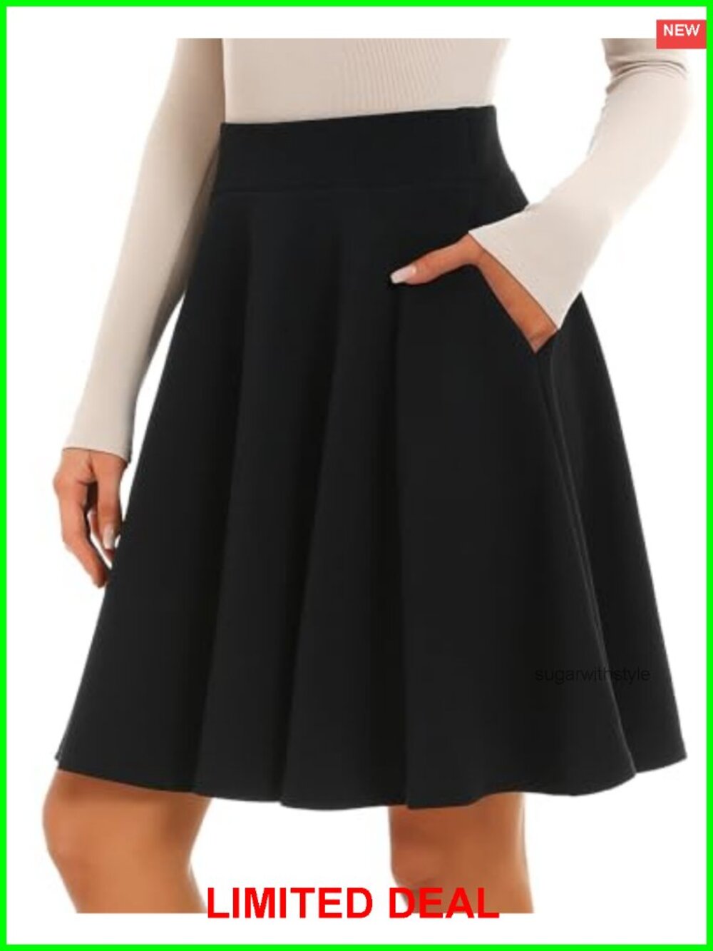 Women's Knee Length Flared Skirt with Pockets A-Line